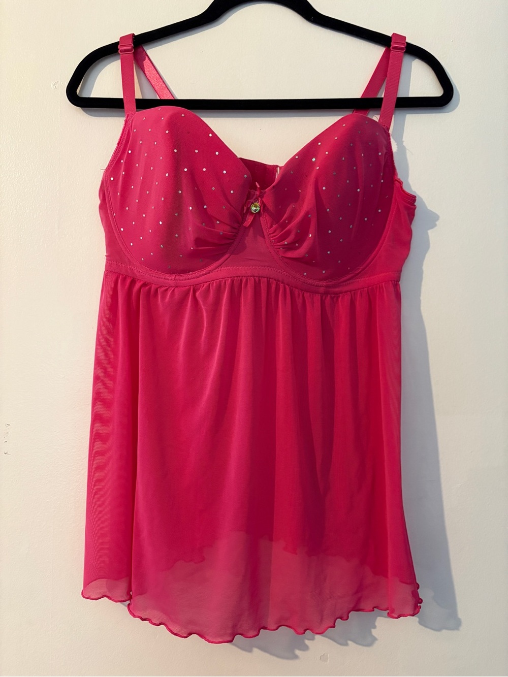 Vintage Hot Pink Rhinestone Chemise with Sheer Skirt